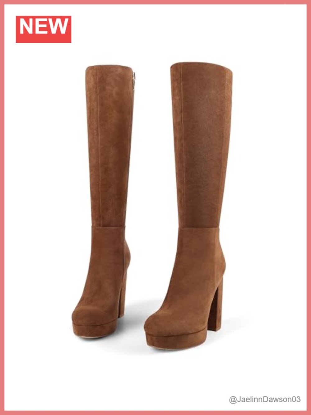 Knee High Platform Boots Chunky Heel Side Zipper PU